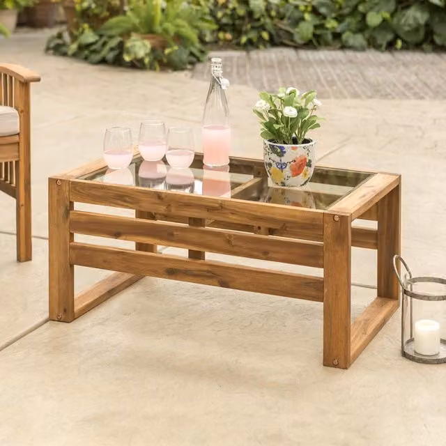 FurnitureboxUK Havana Modern Acacia Wood and Glass Outdoor Garden Patio Coffee Table in Brown