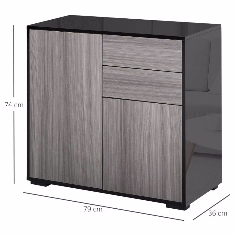 STILVORA Modern Grey and Black Sideboard with Push-Open Design, Width: 79 cm – 3