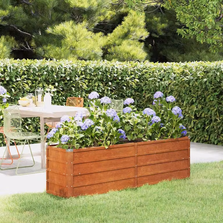 Berkfield Home Garden Raised Bed in Brown Corten Steel, W/D/H: 160 x 40 x 45 cm