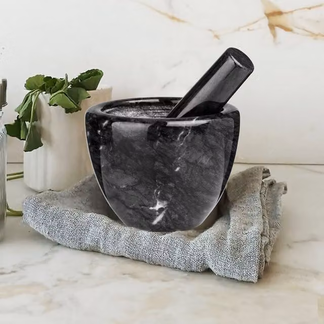 Orsina Black Marble Mortar and Pestle