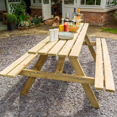 Rowlinson Traditional 8 Seater Outdoor Picnic Table in Brown, W180 x D120 x H71 cm – 3