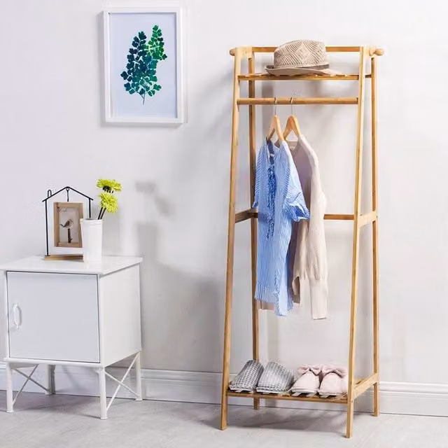 KORVIXA Bamboo Wood Clothes Rail Rack in Brown, Width: 50 cm – 1