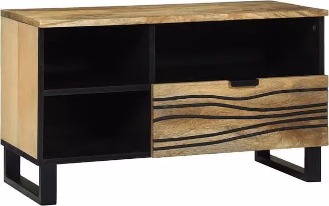 Berkfield Home Media Storage Cabinet in Brown and Beige, Solid Mango Wood, W: 80 cm, D: 33.5 cm, H: 46 cm – 1