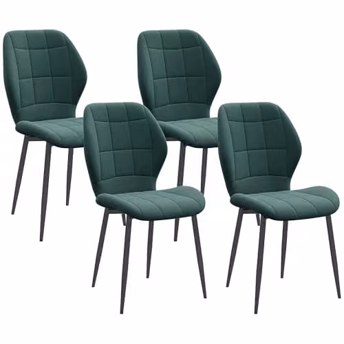 HOMCOM Set of 4 Modern Velvet Dining Chairs with Metal Legs in Dark Green
