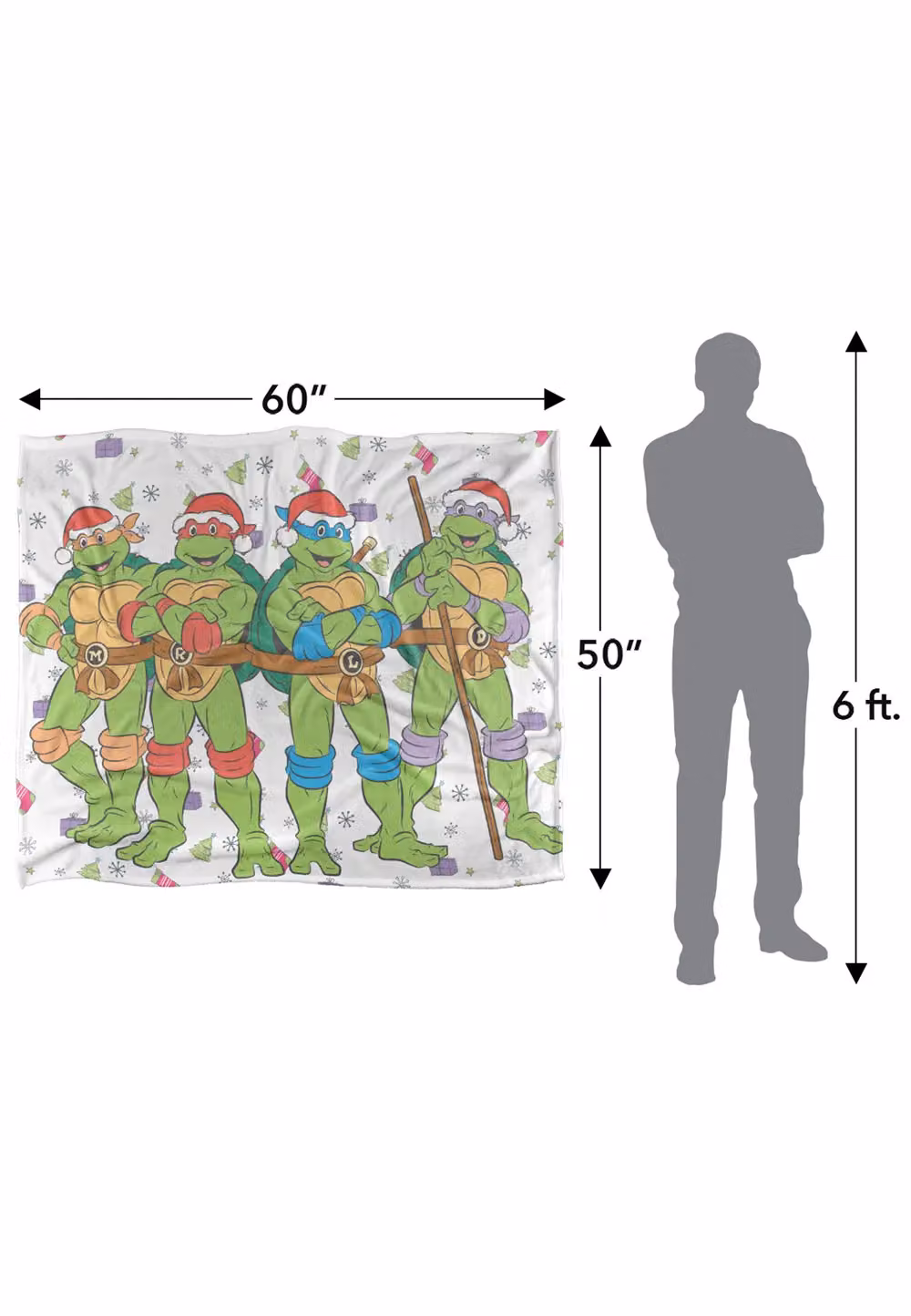 LOGOVISION Teenage Mutant Ninja Turtles TMNT Holiday Heroes Silky Touch Super Soft Fleece Throw Blanket, White, W/D/H: 152 x 127 cm – 2