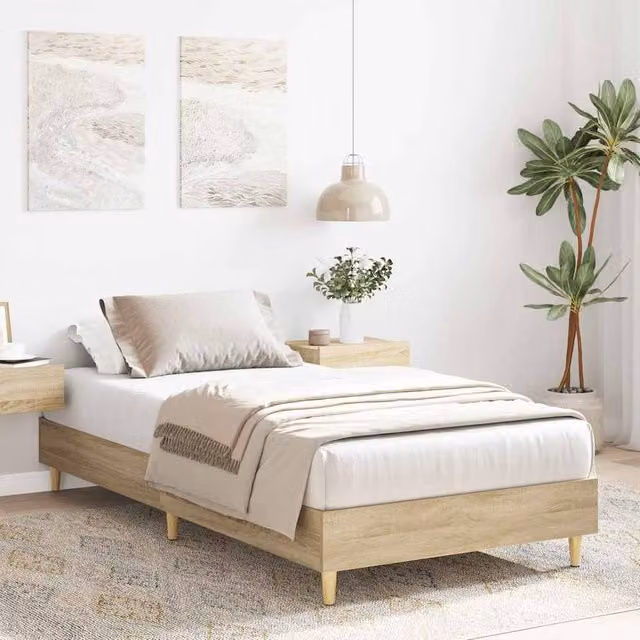 Berkfield Home Sonoma Oak Durable Bed Frame in Light Brown, W/D/H: 100 x 200 cm