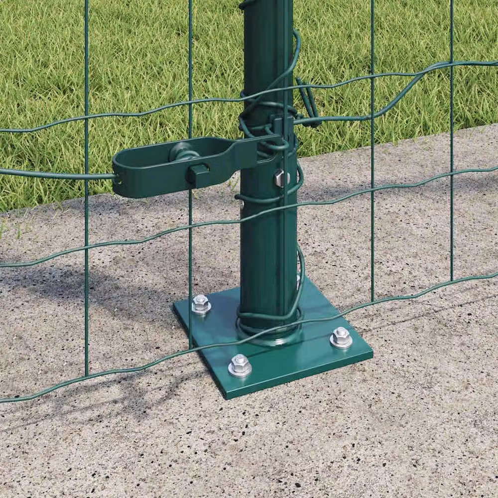 Berkfield Home Euro Fence with 7 Flanged Posts, Galvanised Steel, Green, W: 10 m, H: 1.6 m – 3