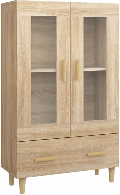 Berkfield Home Sonoma Oak Highboard in Beige with Glass Doors, W/D/H: 70 x 31 x 115 cm