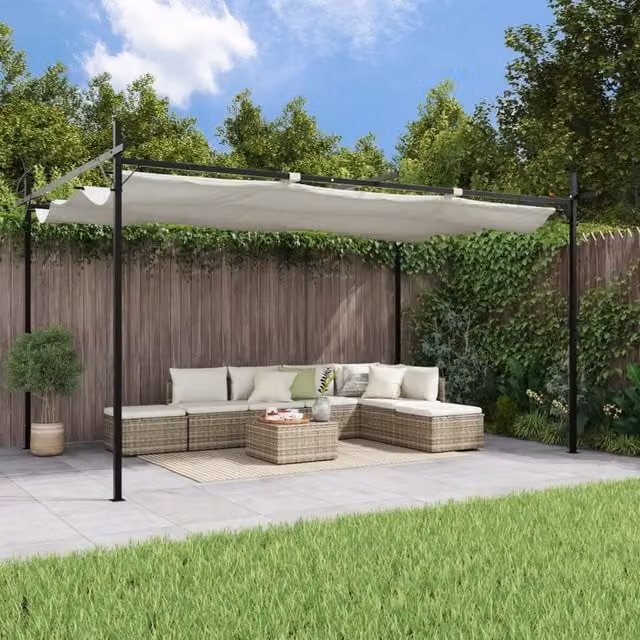 Berkfield Home Pergola with Retractable Roof in Beige, W/D/H: 395 x 292 x 230 cm – 1