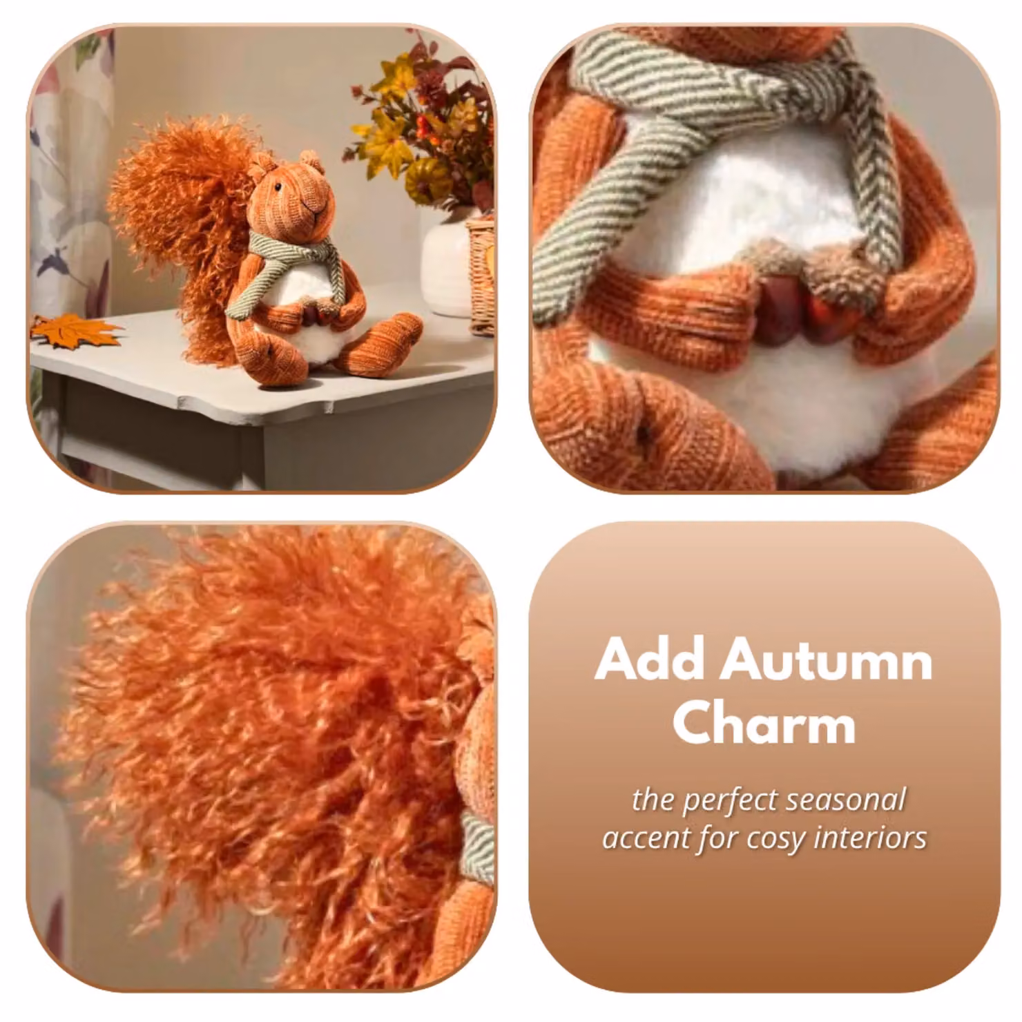 Marco Paul Orange Plush Squirrel Autumn and Halloween Tabletop Decoration, Height: 28 cm – 5