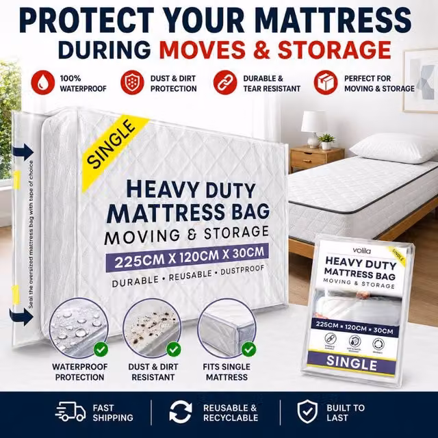 Volila Waterproof Mattress Bag for Moving and Storage, Heavy Duty and Reusable, Clear, Large, W/D/H: 225 x 120 cm – 1
