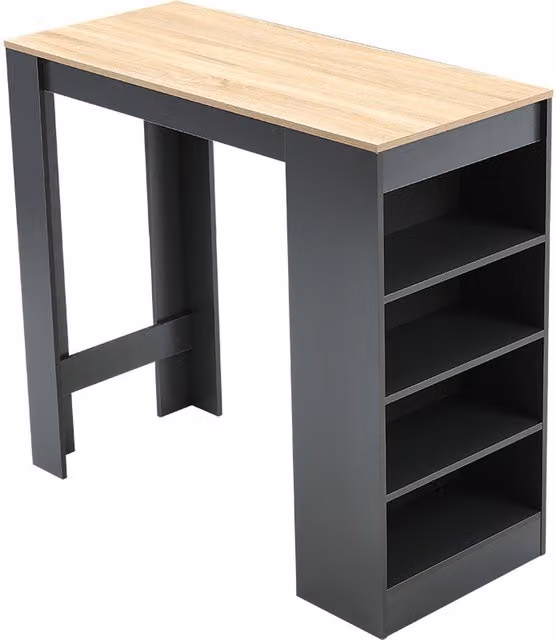 Livingandhome Modern Rectangular Wooden Bar Table with Storage Shelves in Grey and Black