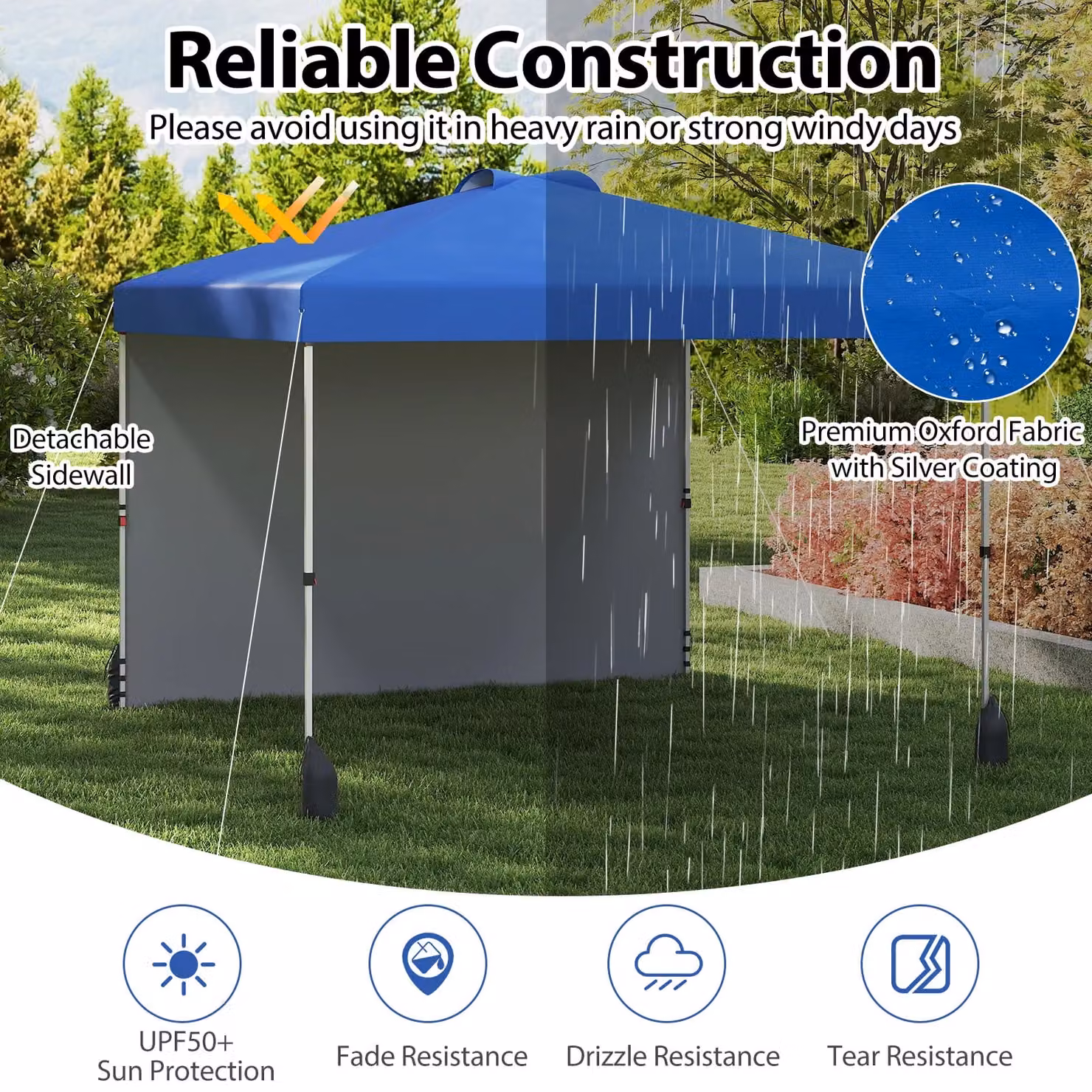 Costway Pop up Canopy Tent with 1 Sidewall and Wheeled Bag, Blue, W: 300 cm x D: 300 cm x H: 266 cm – 5