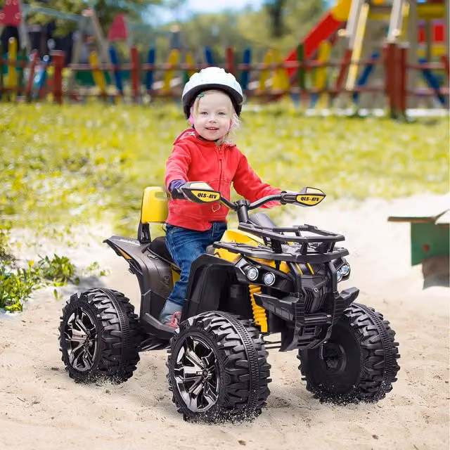 HOMCOM 12V Electric Quad Bike ATV with LED Lights and Music for Kids, Yellow