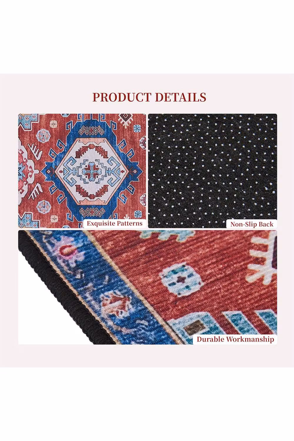 Living and Home Bohemian-Inspired Non-Slip Runner Rug in Red and Multicolour, W: 60 cm, L: 240 cm – 2