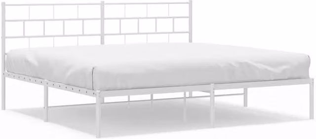 Berkfield Home Metal Bed Frame with Headboard, White, W: 193 cm, D: 203 cm – 1