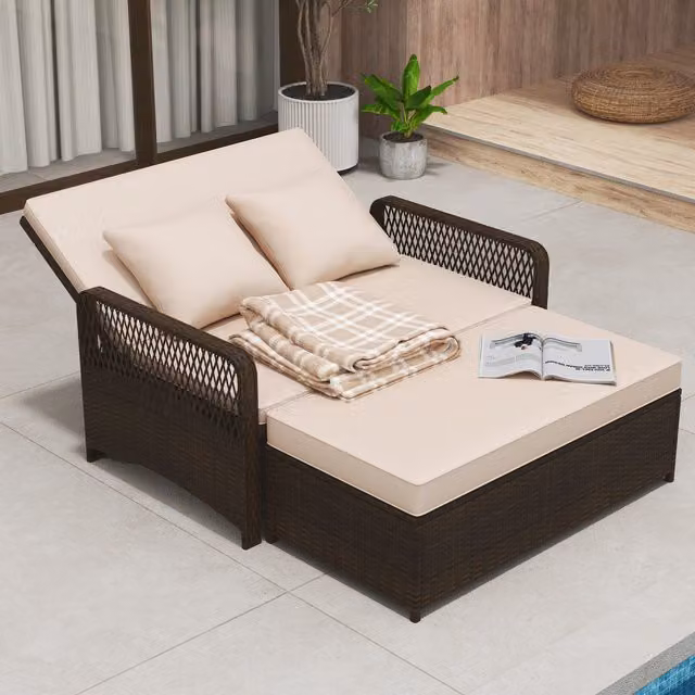 Costway Modern Brown Rattan Patio Daybed