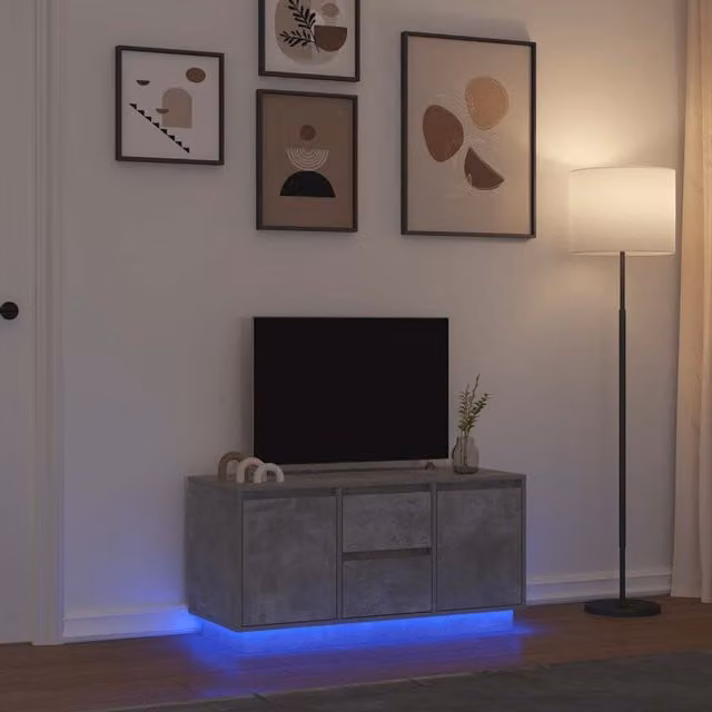 Berkfield Home Modern TV Cabinet with LED Lights in Concrete Grey, W/D/H: 100 x 41 x 50 cm – 1