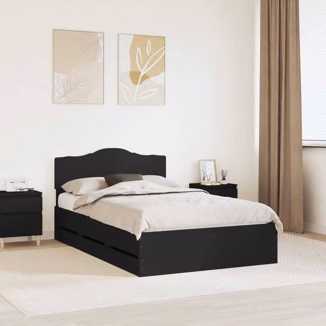 Berkfield Home Modern Bed Frame with Drawers in Black, Engineered Wood, W: 120 cm x D: 190 cm