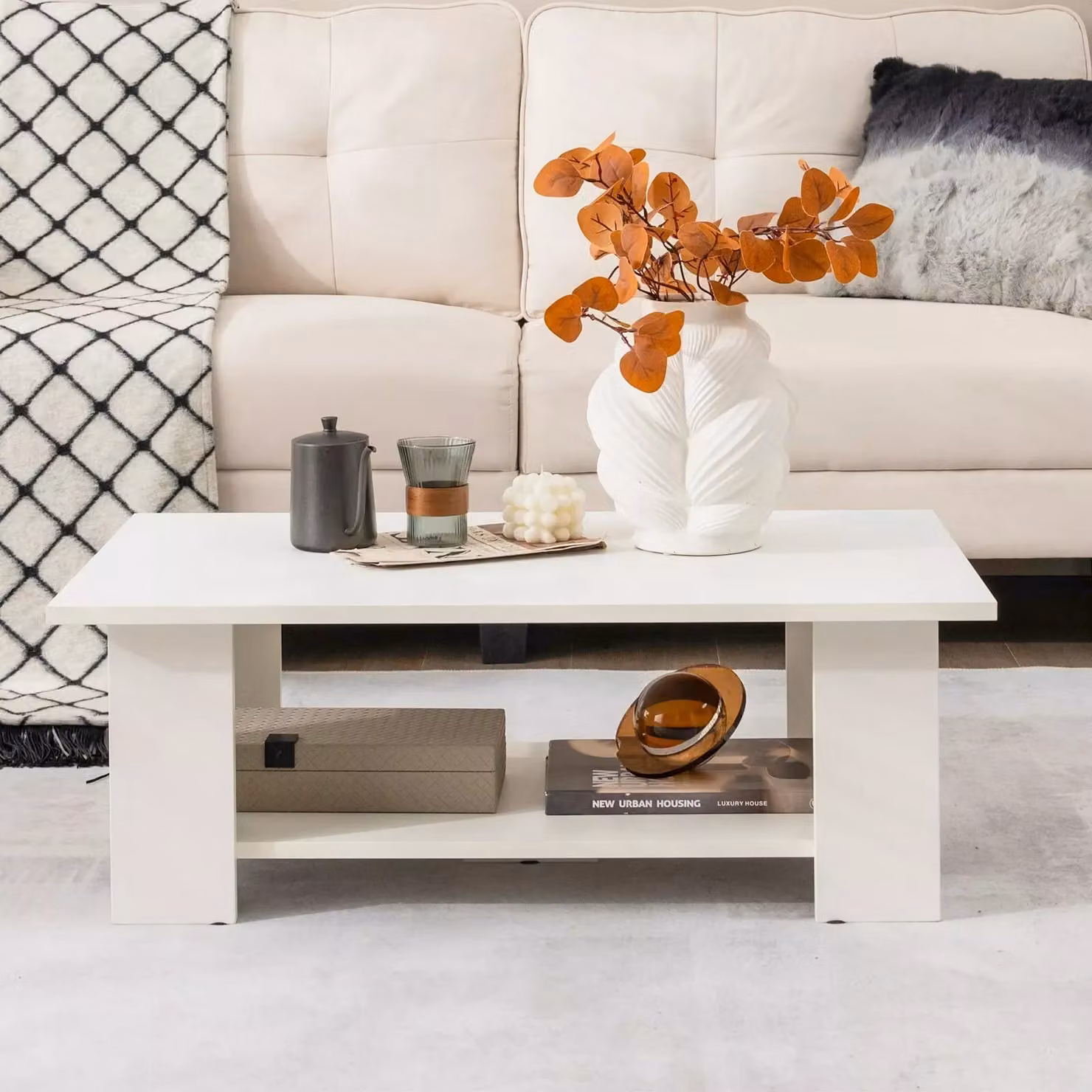 Costway 2-tier Modern Wooden Coffee Table in White – 2