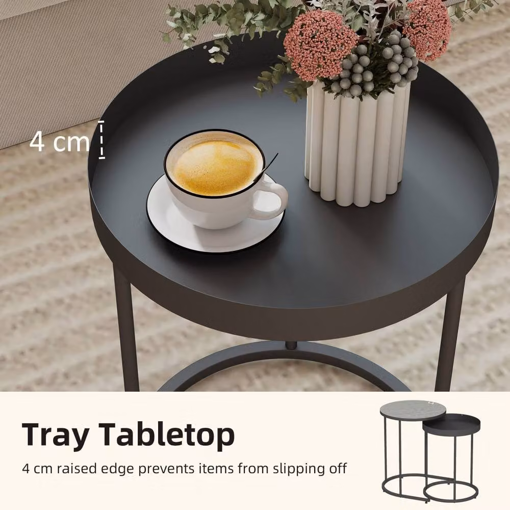 Wyld Haus Midoli Set of 2 Grey Industrial Metal and Wood Nesting Tables – 4