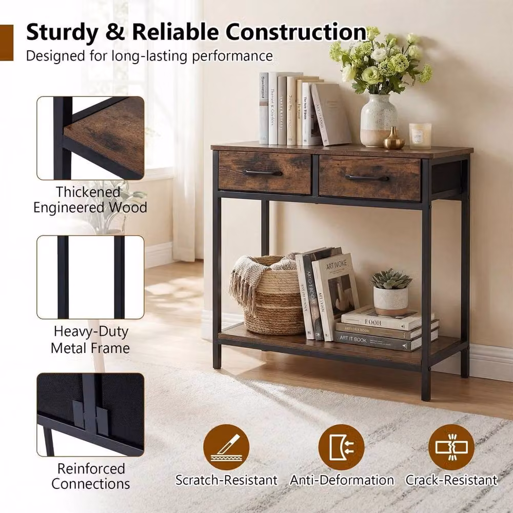 EONLION Industrial Brown Console Table with Rectangular Top and Four Legs, Width: 100 cm – 4