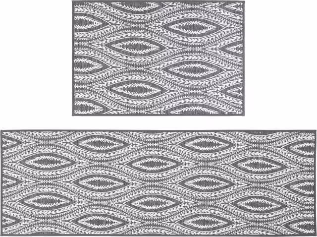 JVL Harmony Machine Washable Non-Slip Entrance Doormat and Runner Set in Grey