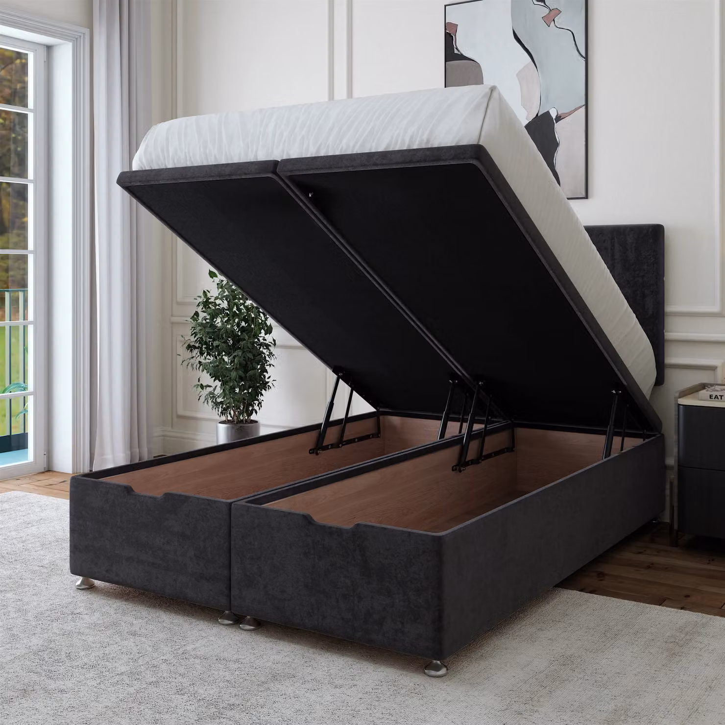 Bedmaster Luxury Velvet Ottoman Divan Base in Black, W/D/H: 120 x 200 cm – 2