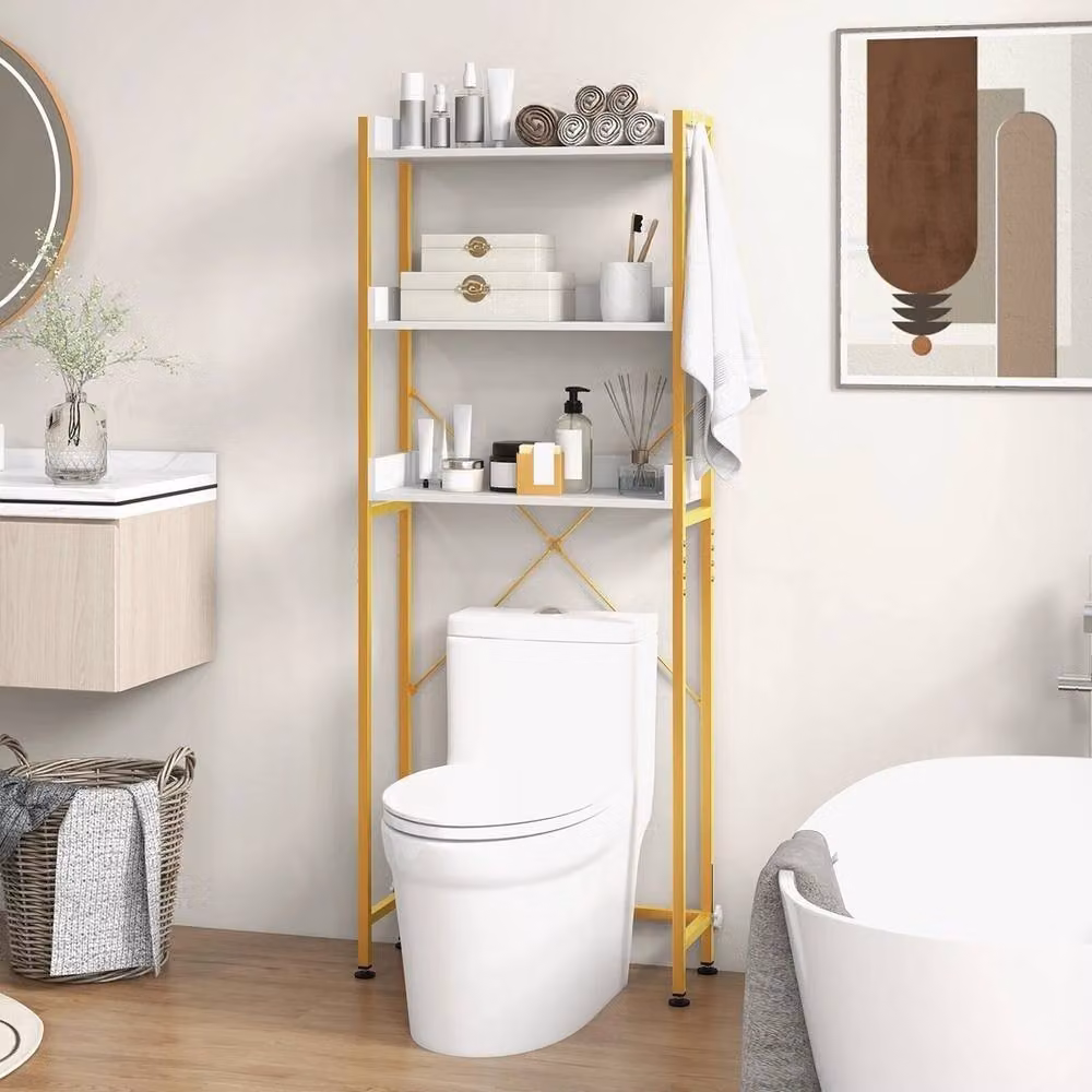 FORGEVIO Gold Metal Space Saving Over Toilet Bathroom Organizer and Freestanding Storage Shelf – 2