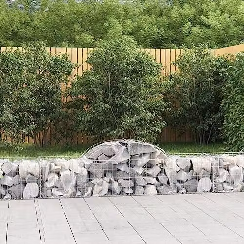 vidaXL Arched Gabion Baskets, 2 Pieces, Silver Galvanised Steel, W: 200 cm, D: 50 cm, H: 40/60 cm – 2