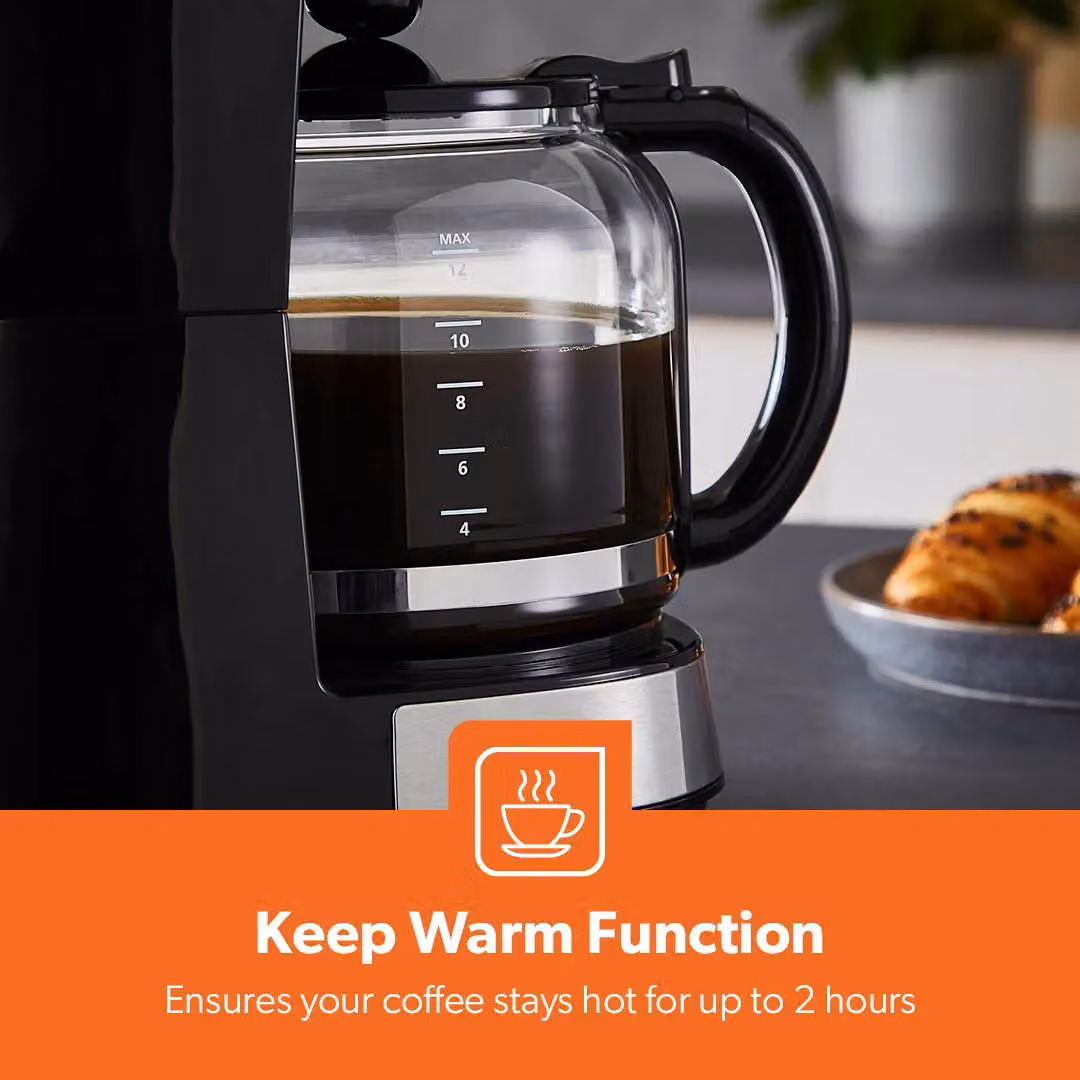 Geepas 1.5L Programmable Coffee Machine with Glass Jug in Silver and Black – 4