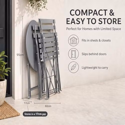 Bravich LTD Manarola 3 Piece Grey Foldable Metal Bistro Set with Round Table and Chairs, W/D/H: 120 x 72 x 60 cm – 5
