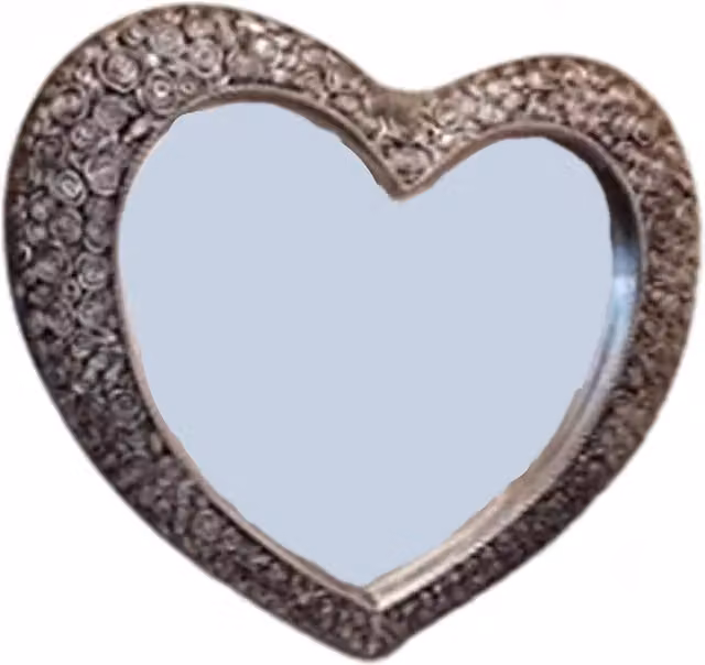 Biznest Antique Style Heart Shape Wall Mirror in Silver with Floral Metal Detail