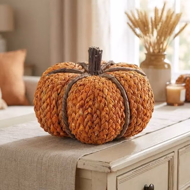 Garden Greatness Rustic Corn Peel Decorative Pumpkin Ornament in Brown and Orange, Height: 28 cm