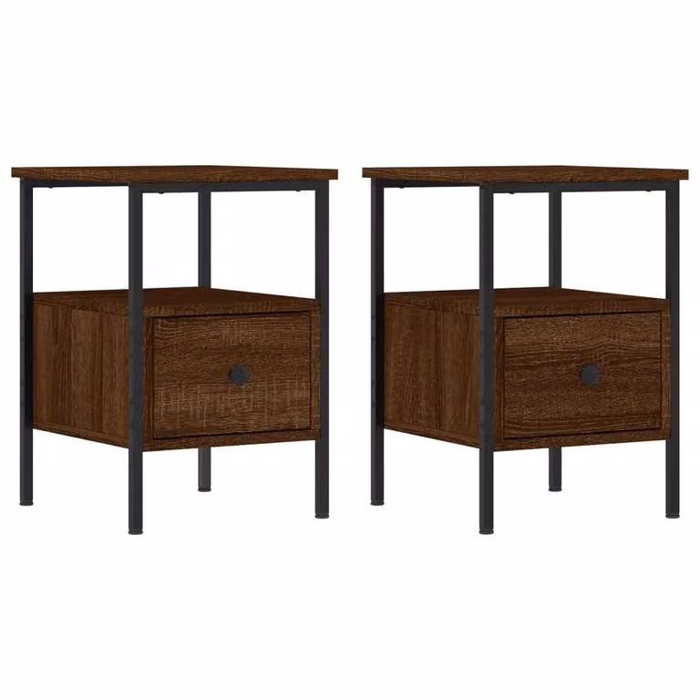 Berkfield Home Set of 2 Bedside Cabinets in Brown Oak, W/D/H: 34 x 36 x 50 cm