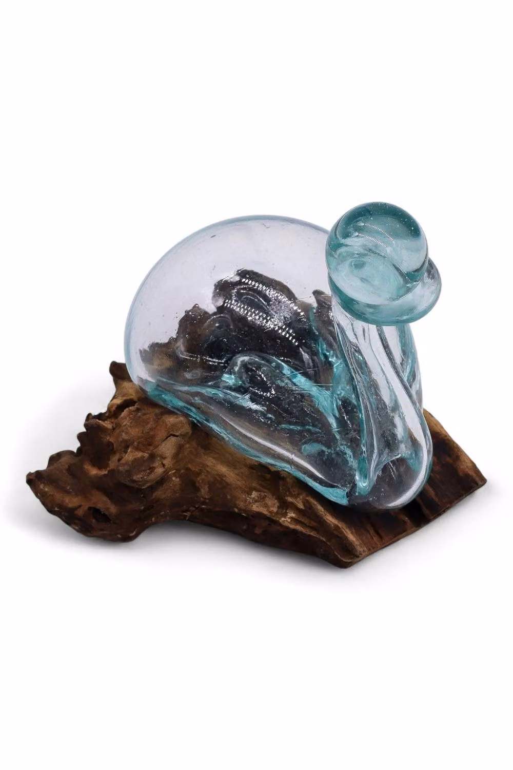 KDMD Handcrafted Molten Glass Duck Decanter on Wood in Turquoise, Height: 19 cm – 2