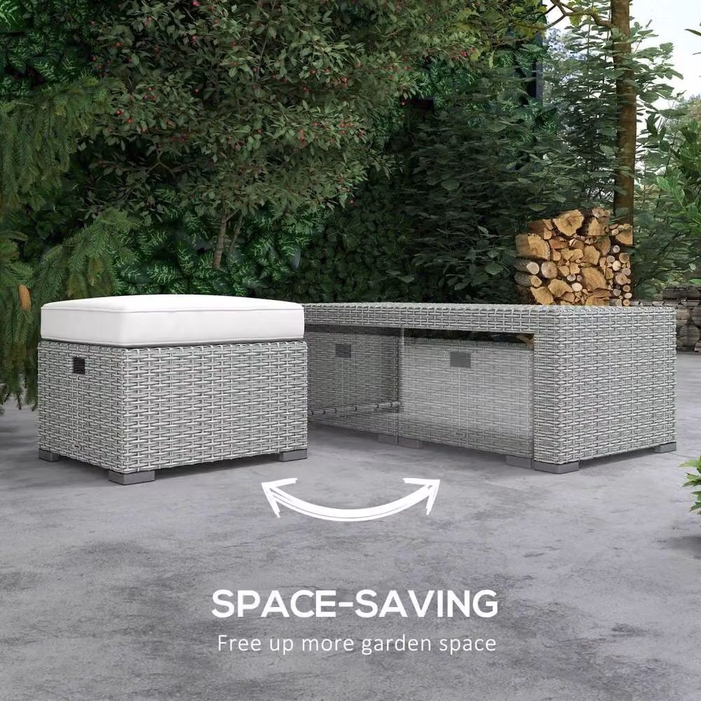 Wyld Haus Tanette 6 Piece Rattan Outdoor Sofa Set in Light Grey with 2 Reclining Chairs – 6
