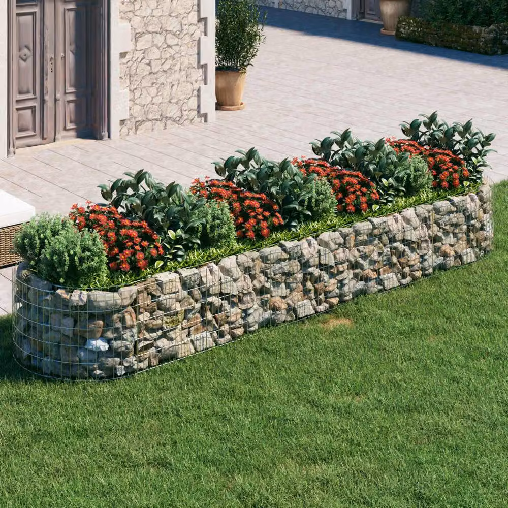 Berkfield Home Durable Galvanised Steel Gabion Raised Bed in Silver, W: 400 cm, D: 100 cm, H: 50 cm – 2
