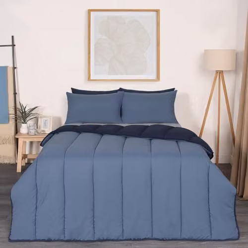 OHS Double Reversible Coverless Duvet and Pillowcase Set, 10.5 TOG, Blue, W/D/H: 200 x 200 cm – 2