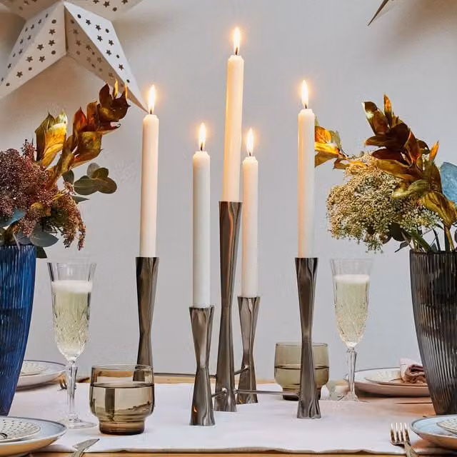 Ivyline Parker 5 Piece Modern Silver Metal Candle Centerpiece, H: 42 cm, W: 27.5 cm