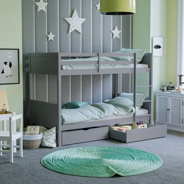 Home Discount Junior Vida Gemini Detachable Bunk Bed and Libra Wooden Underbed Drawers in Grey, Single Size – 1