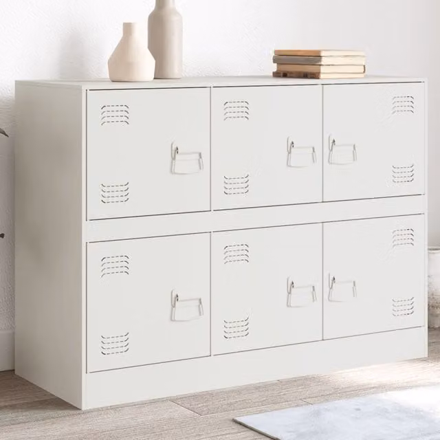 Berkfield Home Industrial White Metal Sideboard, W/D/H: 99 x 39 x 73 cm