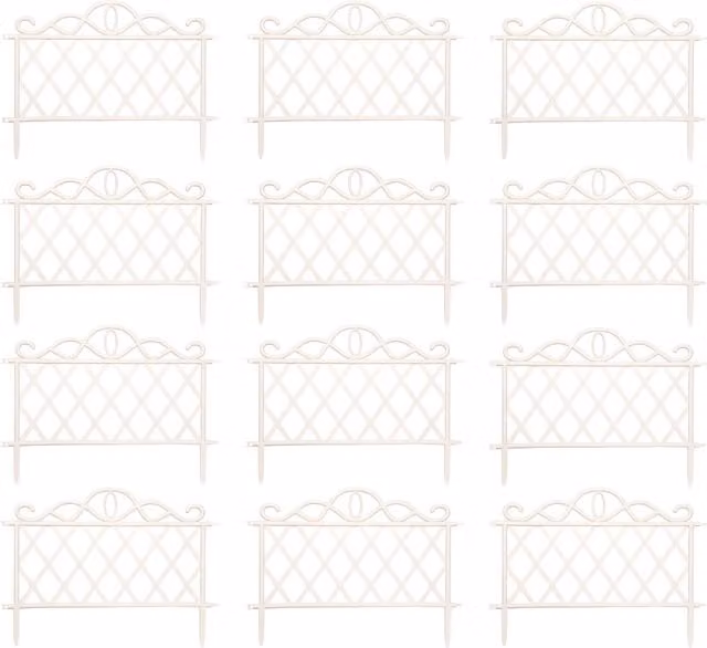 Samuel Alexander 12 Pack White Plastic Garden Border Fence Edging with Lattice Design, H 27 cm x W 48 cm – 1