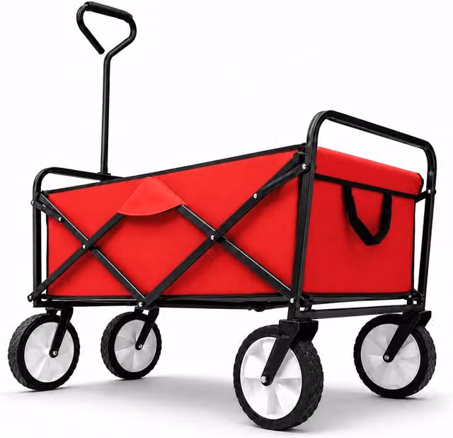 Oypla Heavy Duty Foldable Garden Trolley Cart in Red and Black