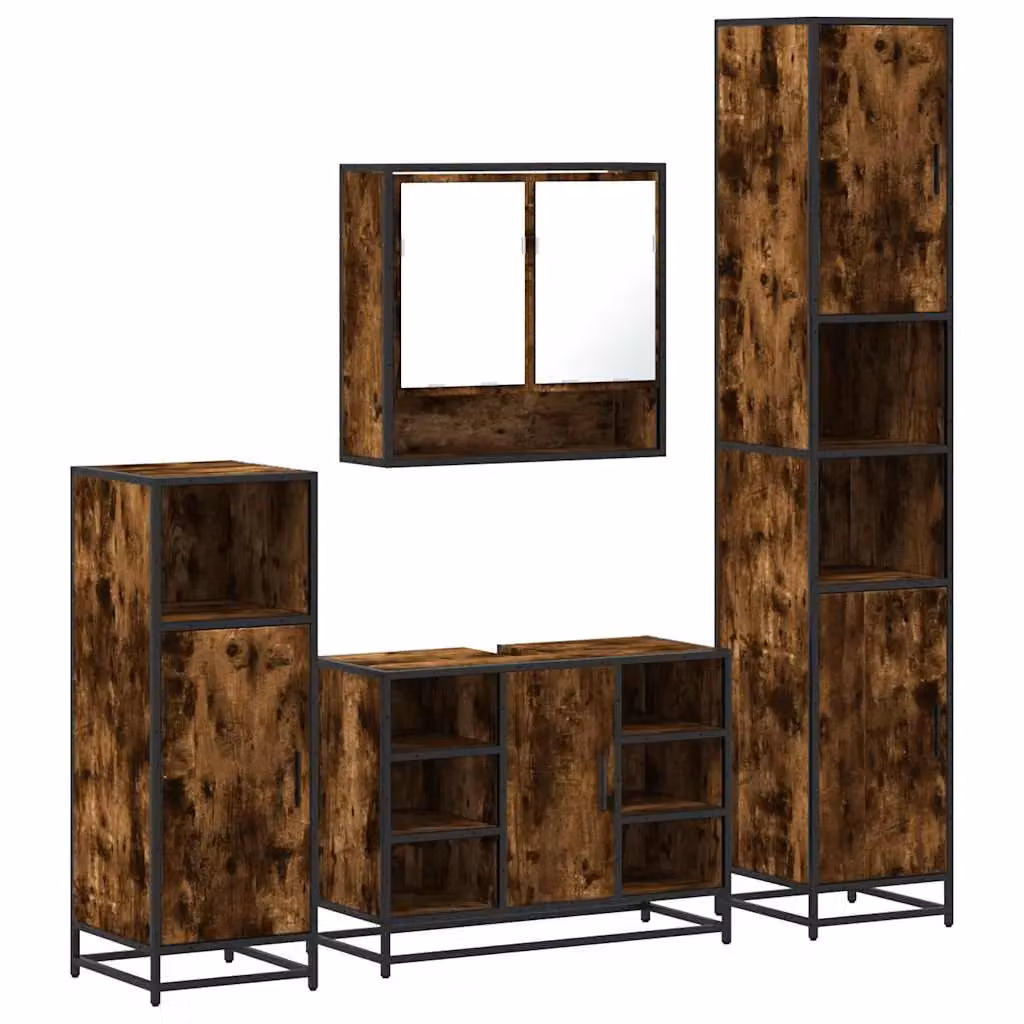 Berkfield Home 4-Piece Industrial Bathroom Furniture Set in Smoked Oak Brown – 2
