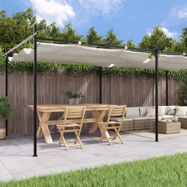 Berkfield Home Pergola with Retractable Roof in Beige, W: 589 cm, D: 292 cm, H: 230 cm