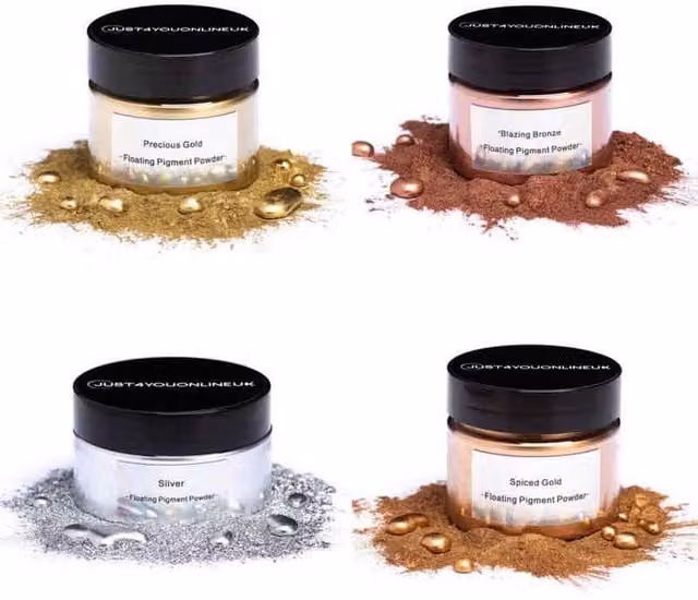 Just4youonlineUK Floating Resin Pigment Set in Gold, Silver, Bronze and Multicolour