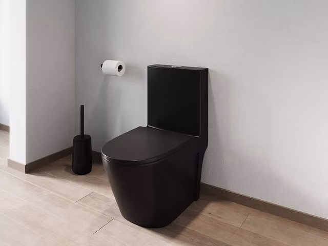 Vente-unique NAGILAM Matt Black Ceramic Floor-Standing WC with Vertical Outlet and Soft-Close Seat, W: 35 cm, D: 44 cm, H: 69 cm