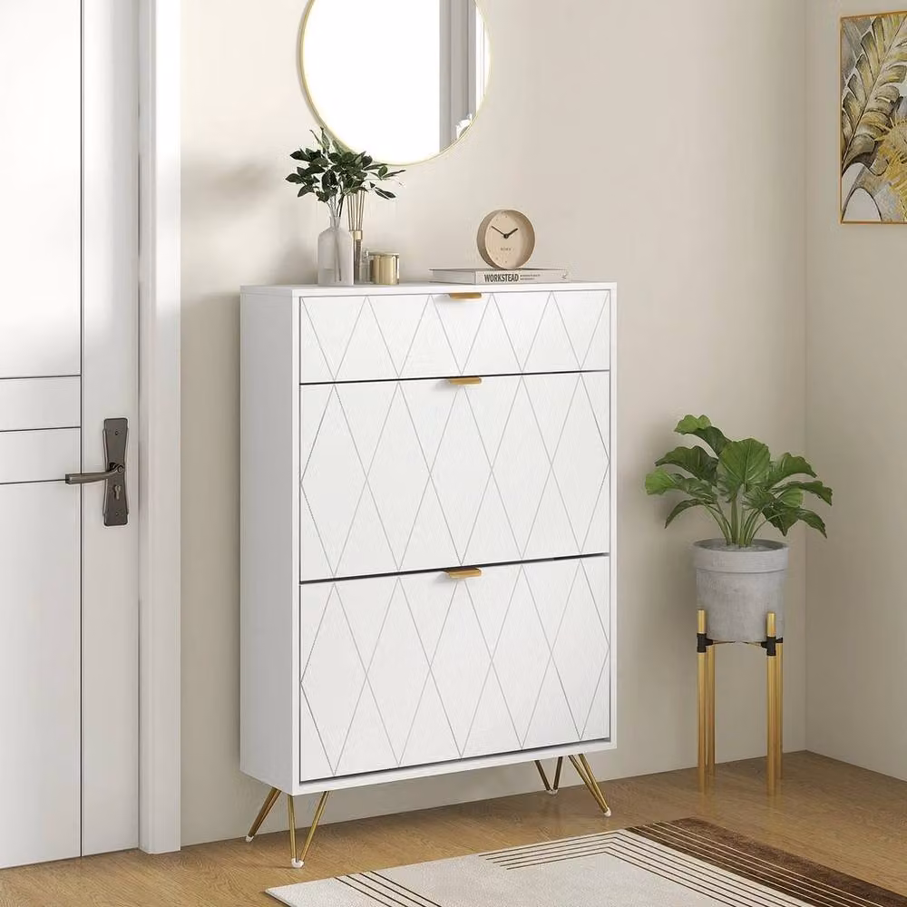 NESTLUNE Slim White Shoe Storage Cabinet with Tilting Compartments for Hallways, W: 100 cm, D: 15 cm – 2