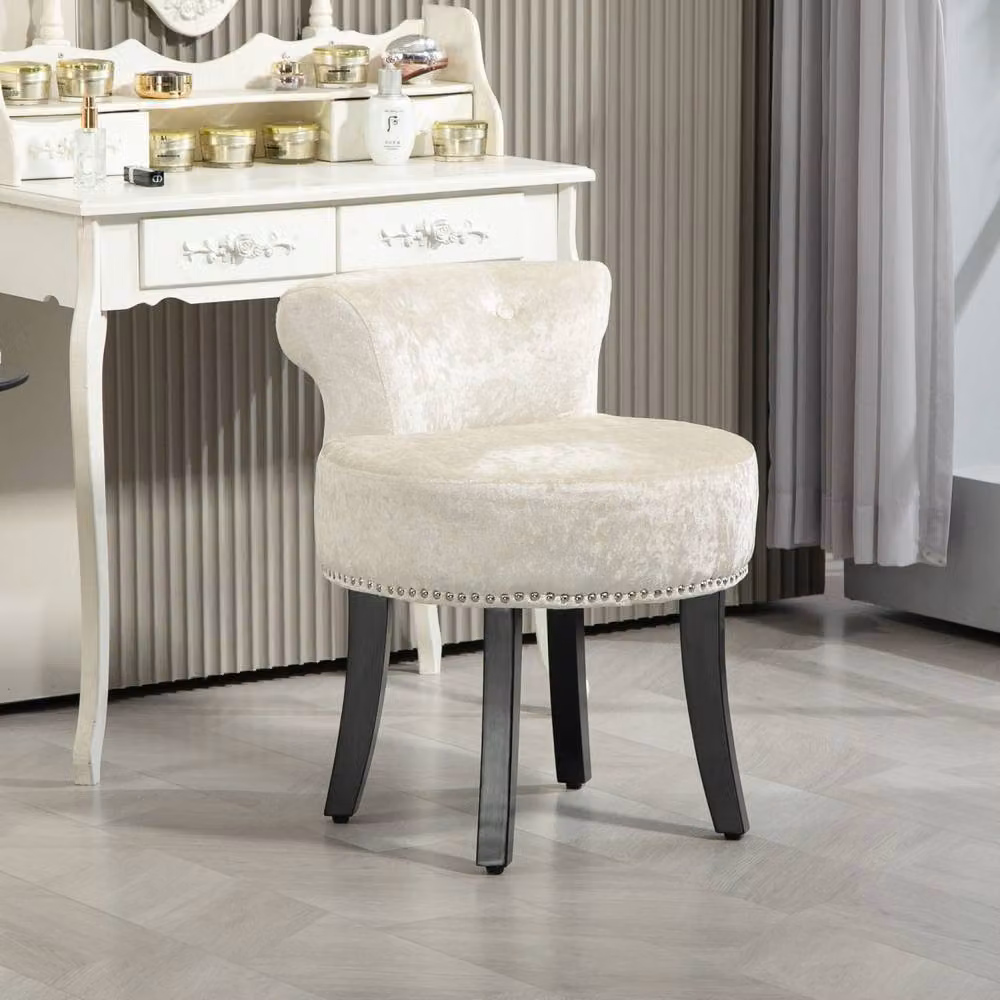 Wyld Haus Salami Beige Velvet Dressing Table Stool with Rubberwood Legs, H 62 cm x W 54 cm x D 50 cm – 3